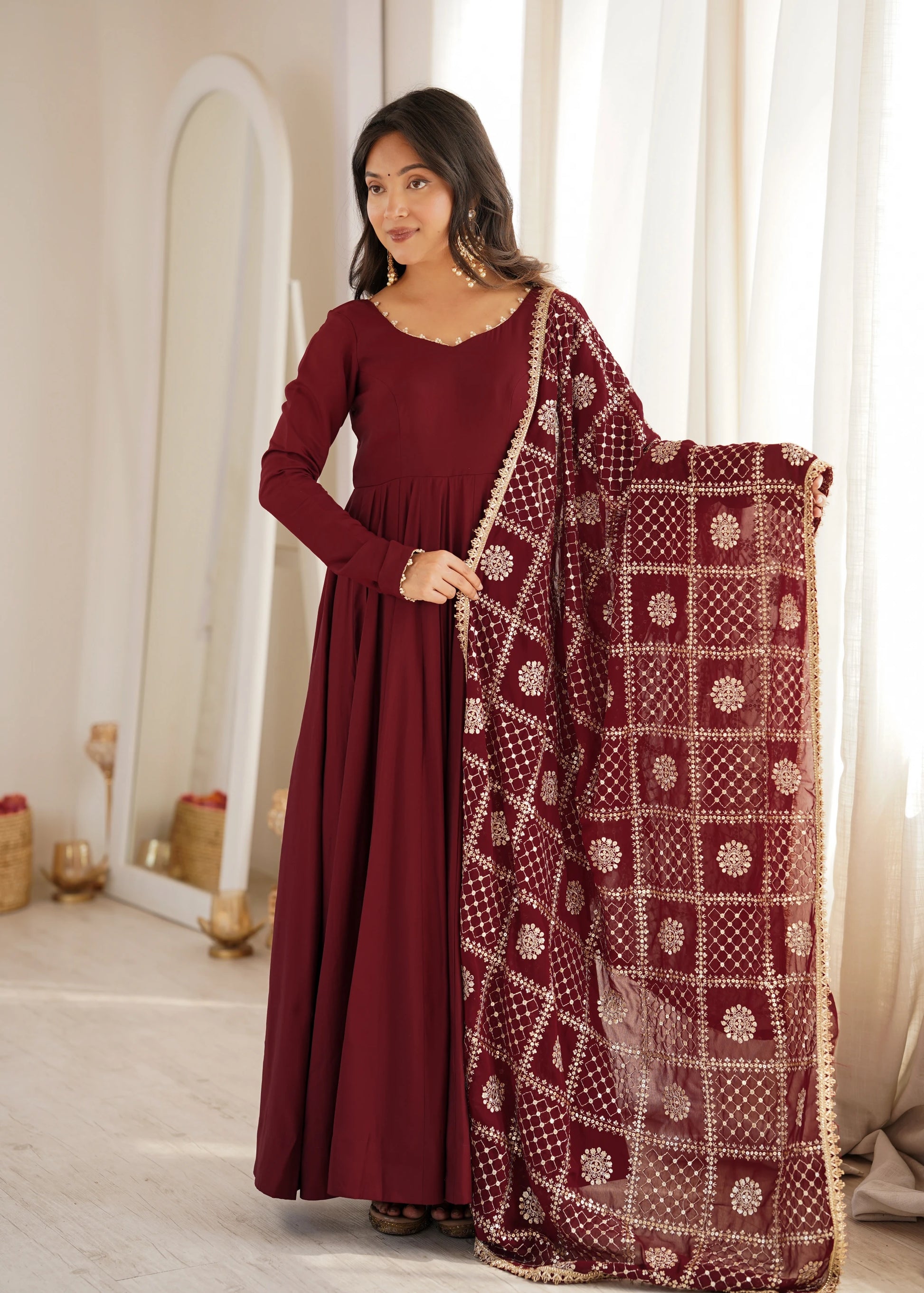 Pearl Trim Flare Anarkali