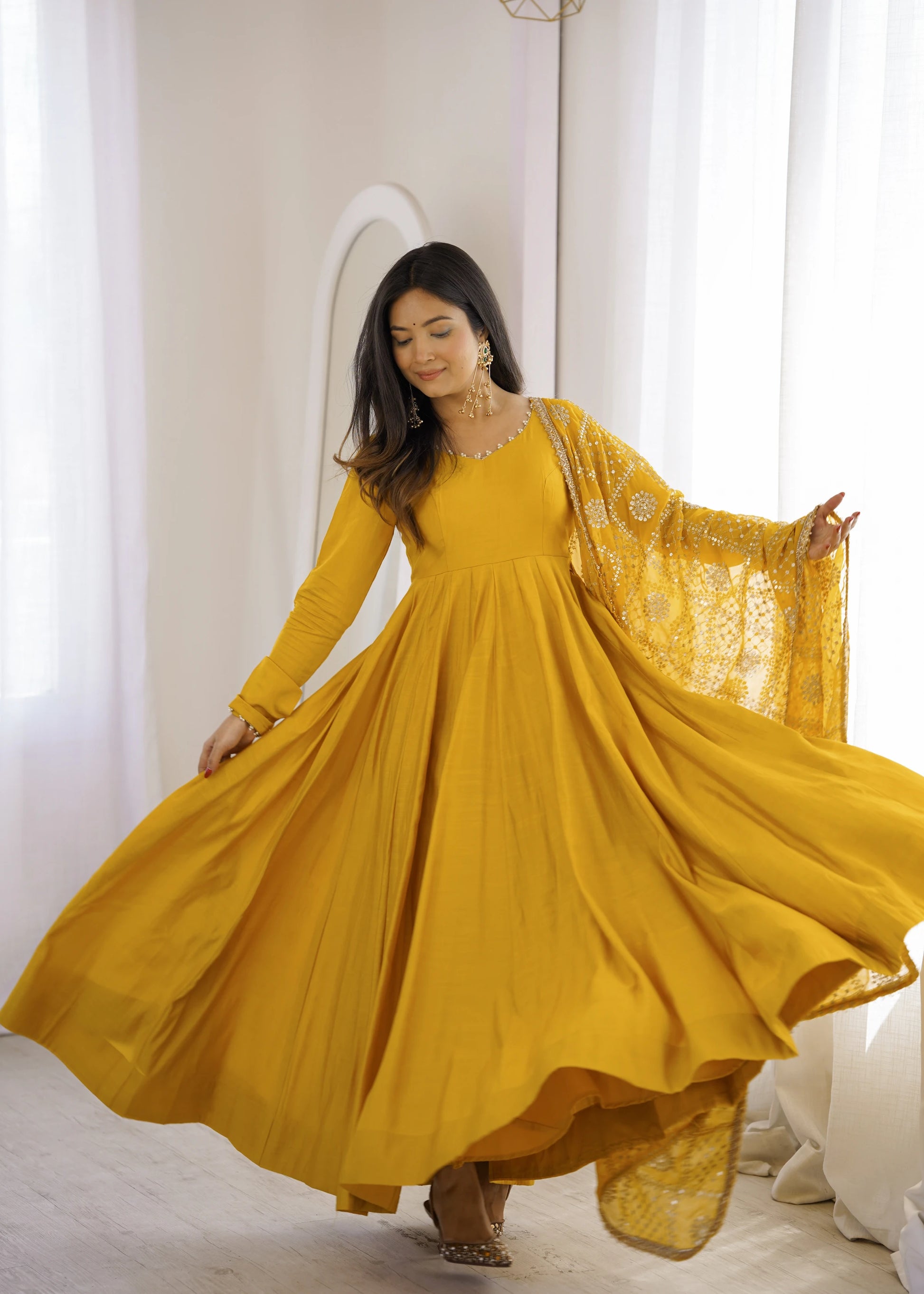 Pearl Trim Flare Anarkali