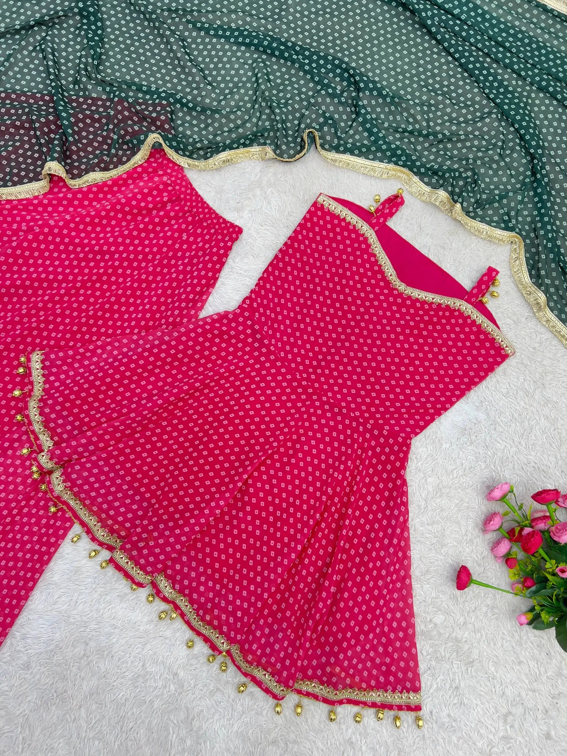 Pink Bandhej Peplum Set