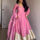 Pink Chinon Silk Embroidered Anarkali Gown Set with Dupatta