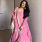 Pink Chinon Silk Embroidered Anarkali Gown Set with Dupatta