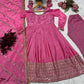 Pink Chinon Silk Embroidered Anarkali Gown Set with Dupatta
