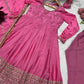 Pink Chinon Silk Embroidered Anarkali Gown Set with Dupatta