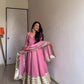 Pink Chinon Silk Embroidered Anarkali Gown Set with Dupatta