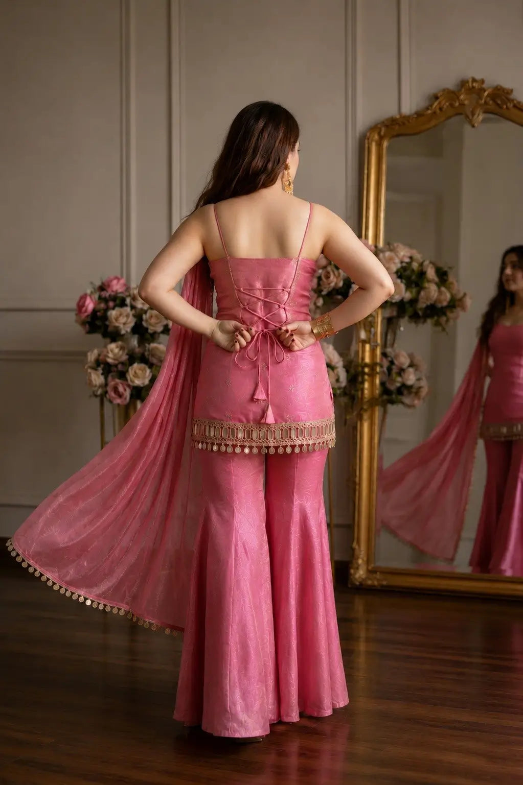 Pink Fandy Fabric Sharara Set With Dupatta