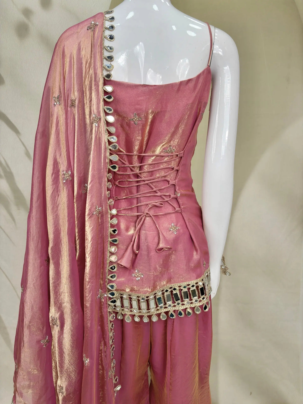 Pink Fandy Fabric Sharara Set With Dupatta
