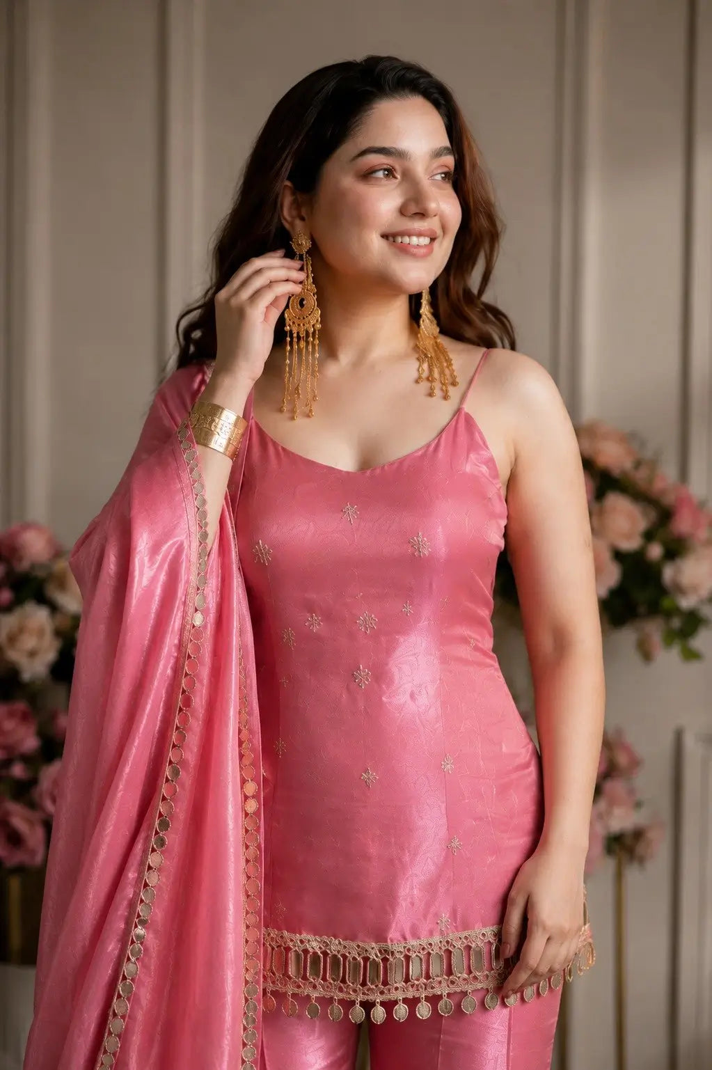 Pink Fandy Fabric Sharara Set With Dupatta