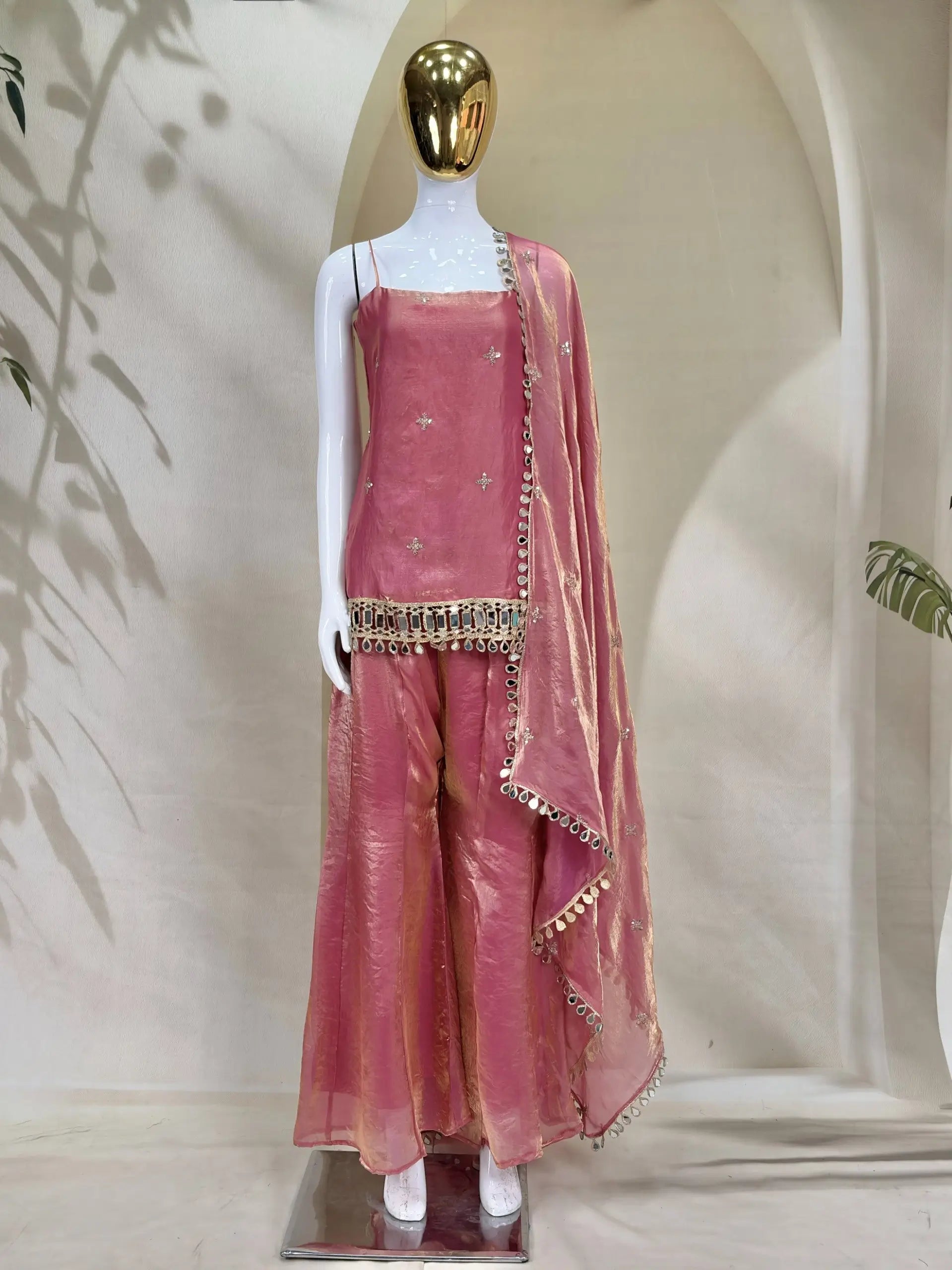 Pink Fandy Fabric Sharara Set With Dupatta