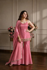 Pink Fandy Fabric Sharara Set With Dupatta