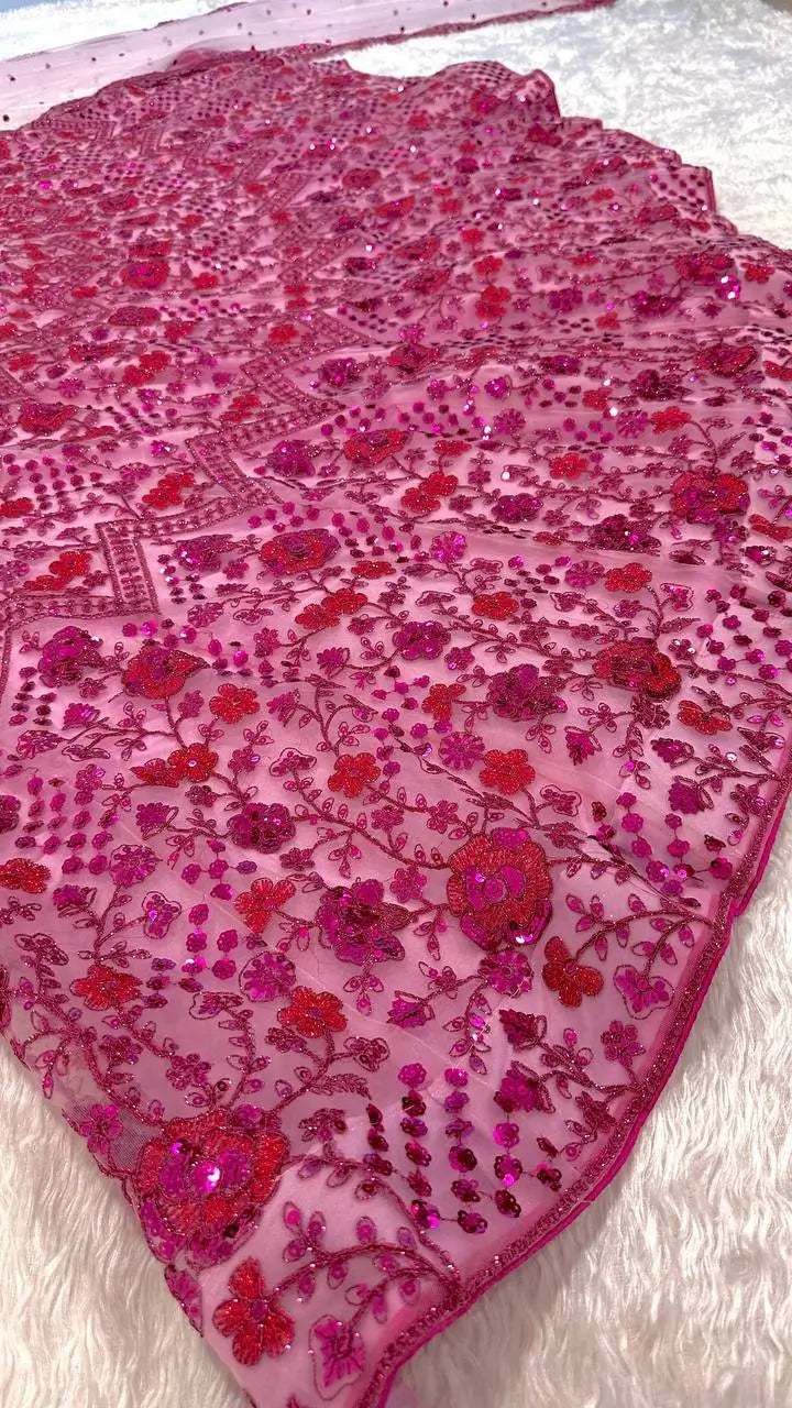 Pink Floral Sequin Lehenga Set