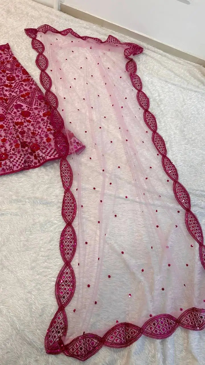 Pink Floral Sequin Lehenga Set