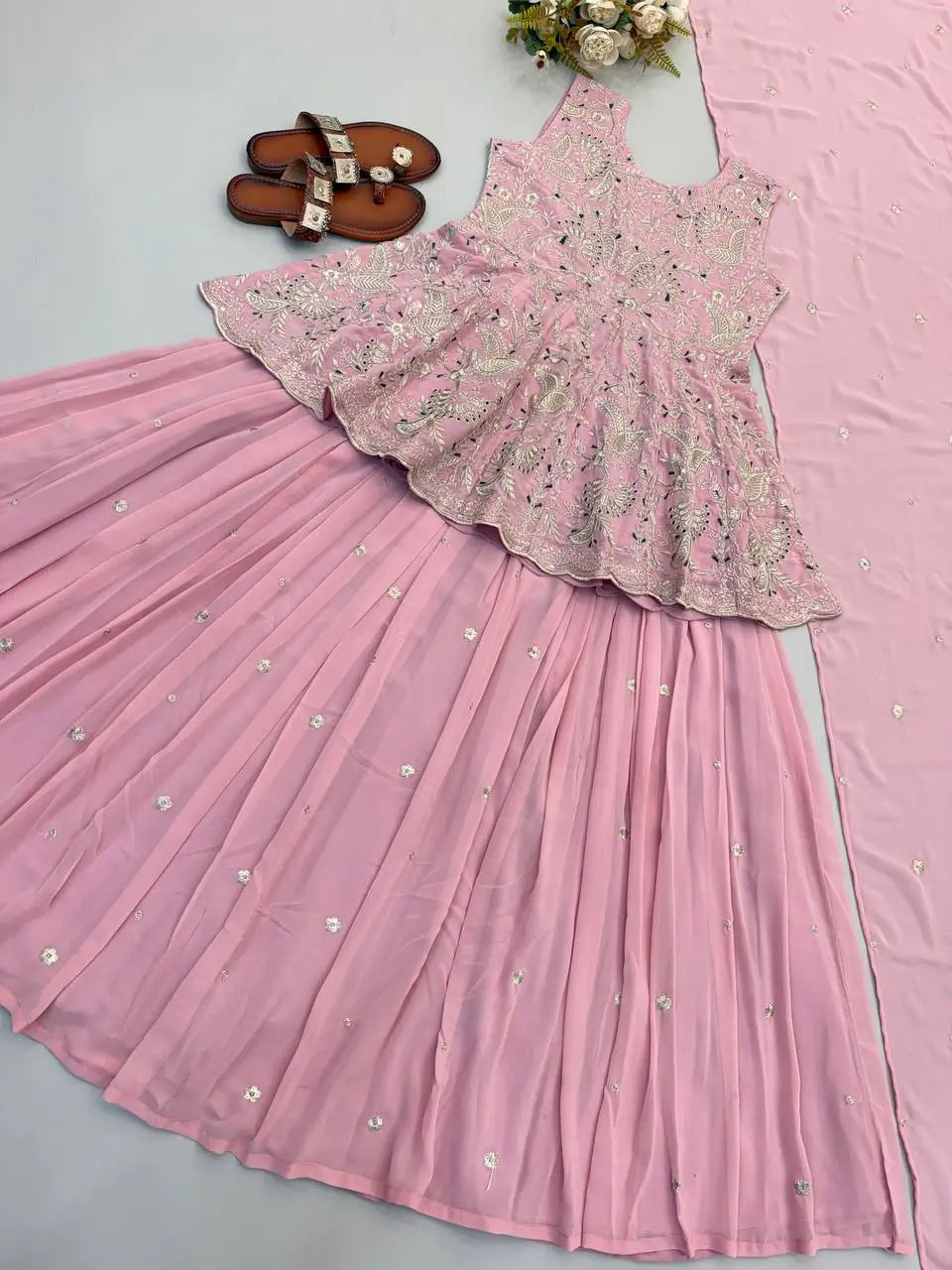 Pink Peplum Embroidered Lehenga
