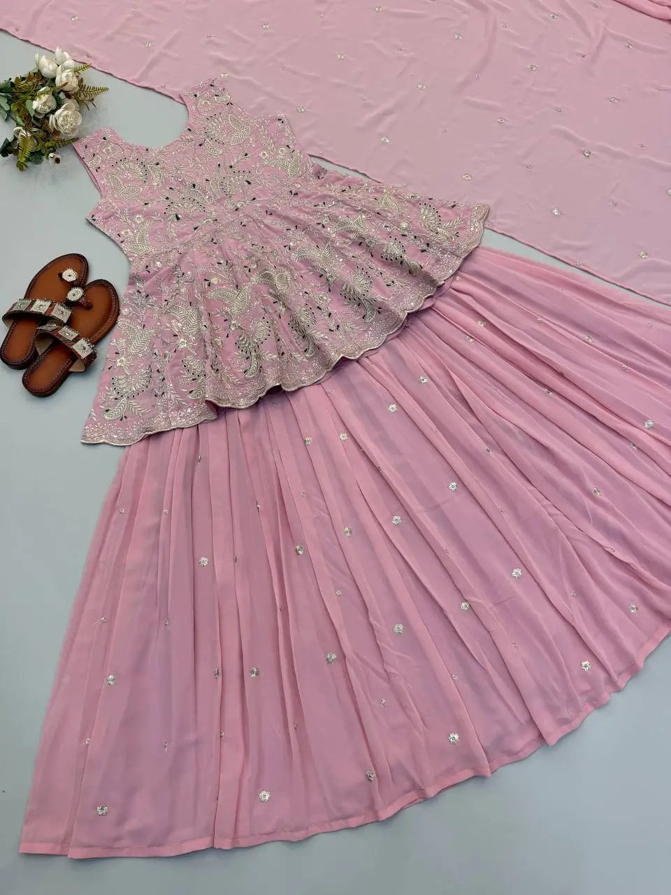 Pink Peplum Embroidered Lehenga