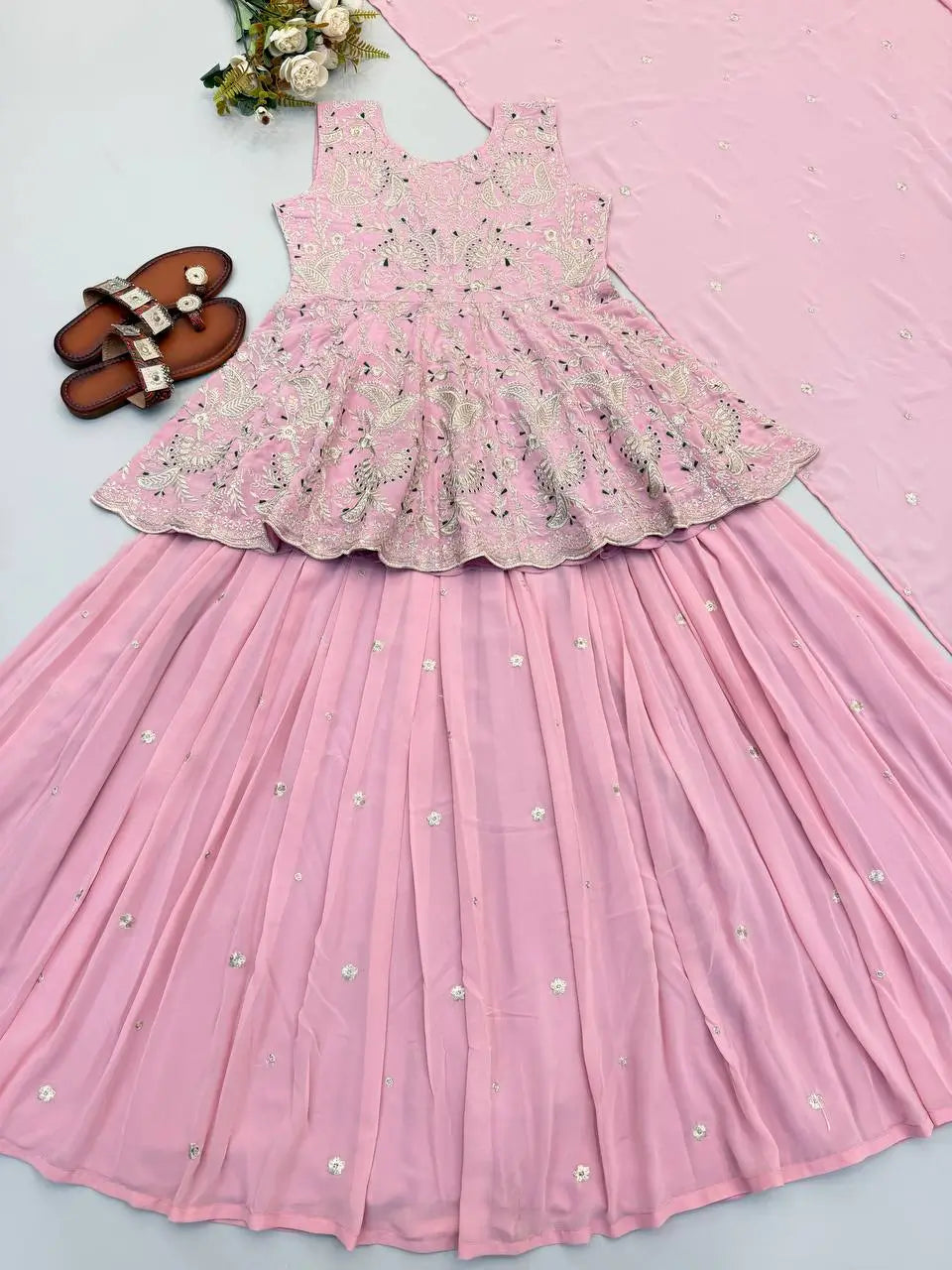 Pink Peplum Embroidered Lehenga