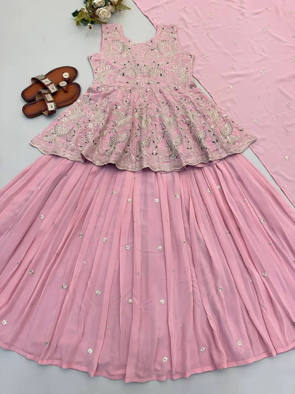 Pink Peplum Embroidered Lehenga