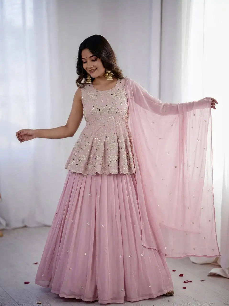 Pink Peplum Embroidered Lehenga