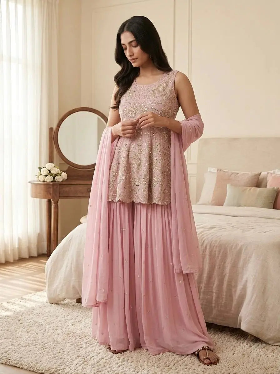 Pink Peplum Embroidered Lehenga