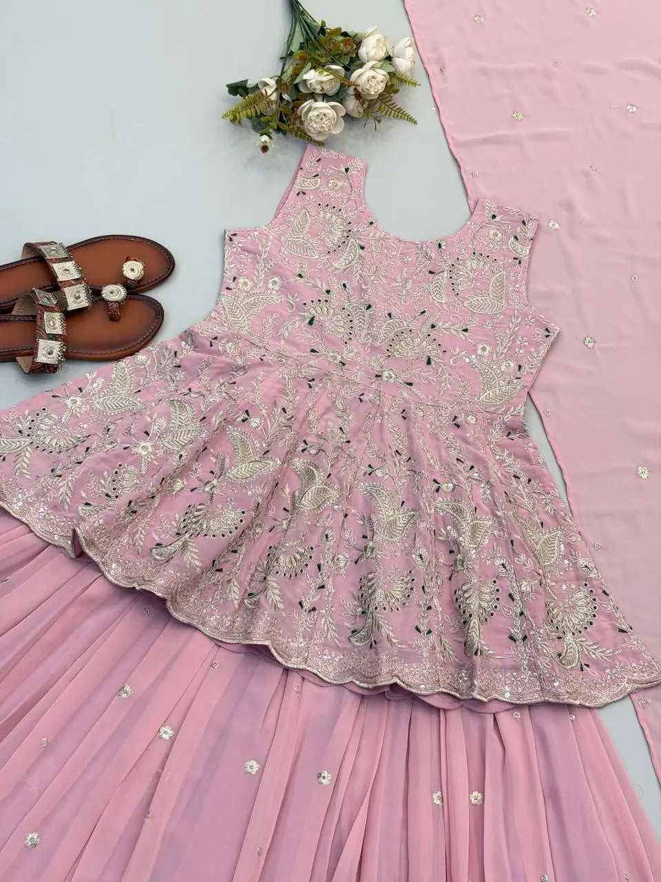 Pink Peplum Embroidered Lehenga