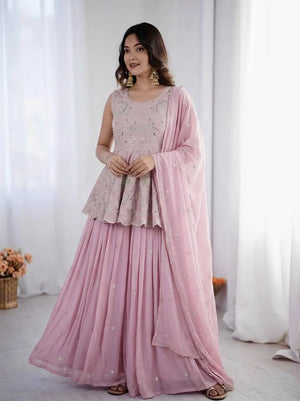 Pink Peplum Embroidered Lehenga