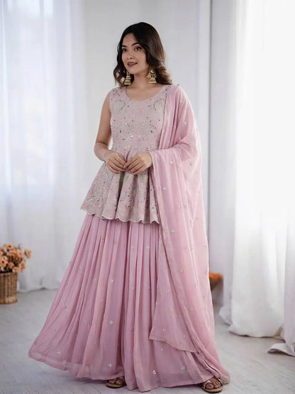 Pink Peplum Embroidered Lehenga