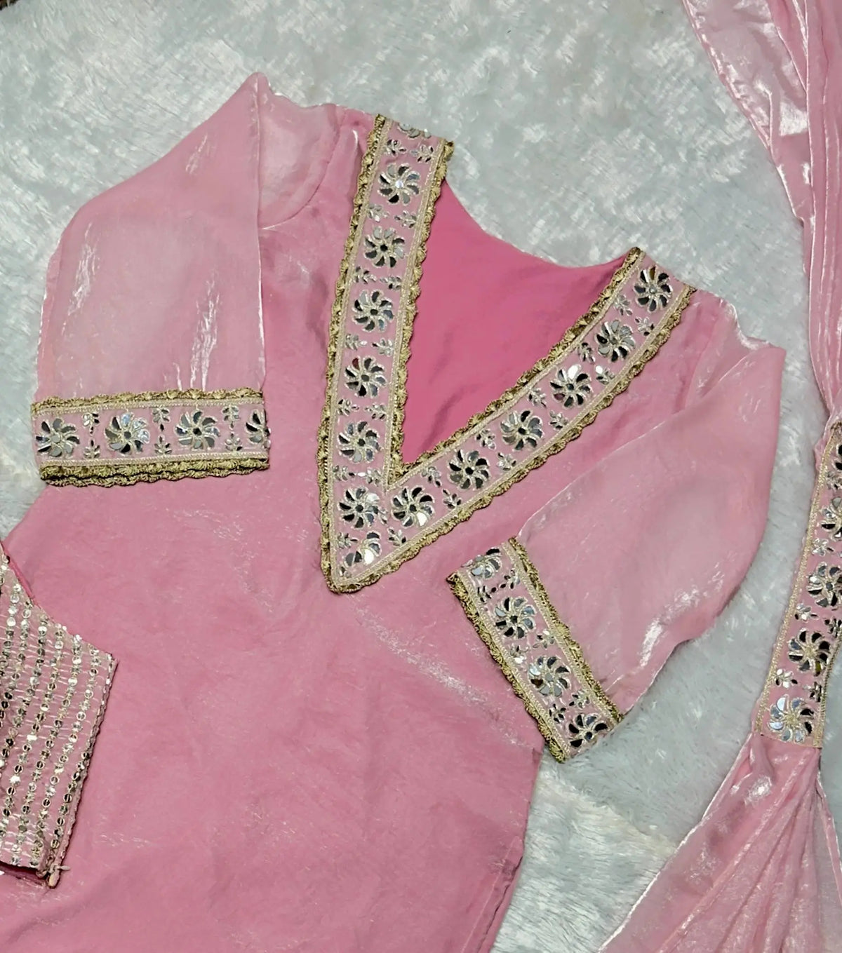 Pink Silk Mirror Work Sharara Set With Dupatta