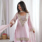 Pink Silk Mirror Work Sharara Set With Dupatta