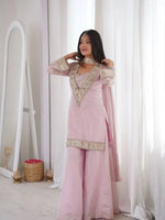 Pink Silk Mirror Work Sharara Set With Dupatta