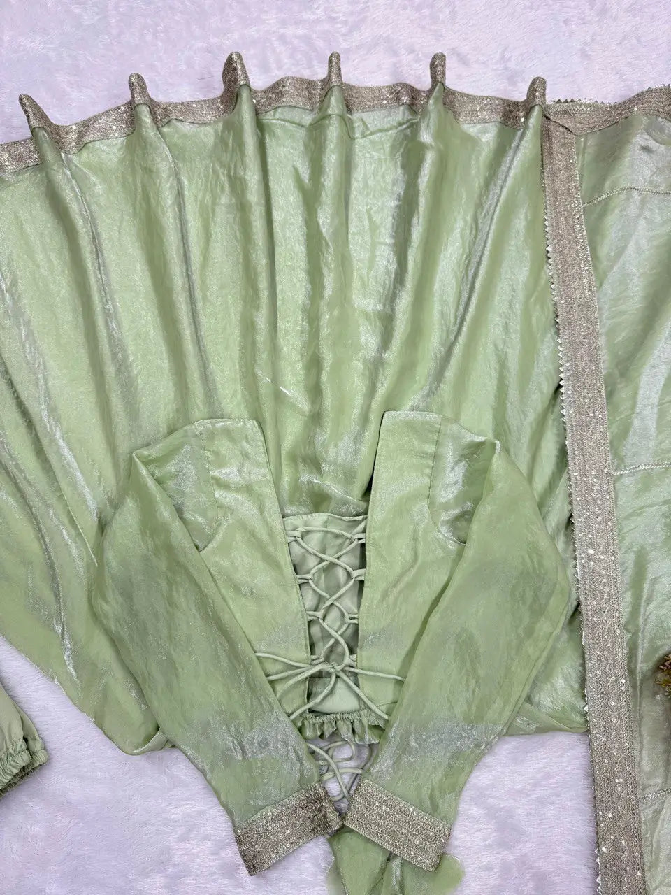 Pista Green Fendy Silk Anarkali Gown Set with Dupatta | Elegant Party & Festive Wear
