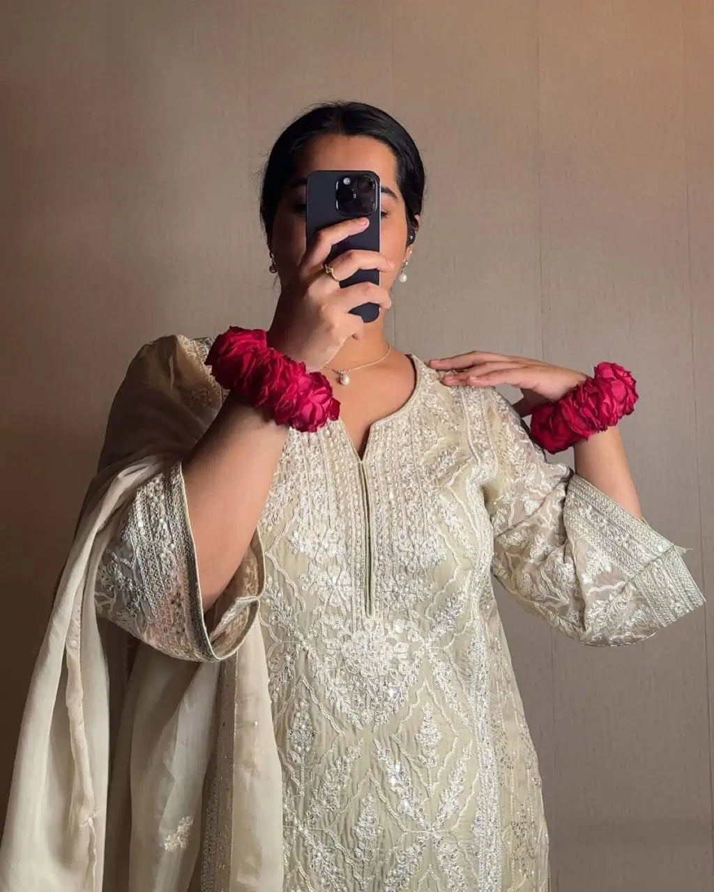 Pista Green Heavy Faux Georgette Embroidered Suit with Plazzo & Dupatta – Wedding & Festive Wear