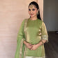 Pista Green Heavy Fendy Silk Palazzo Set with Embroidery Sequence Work and Fancy Latkan