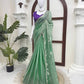 Pista Green Shimmer Saree with Sequin Work