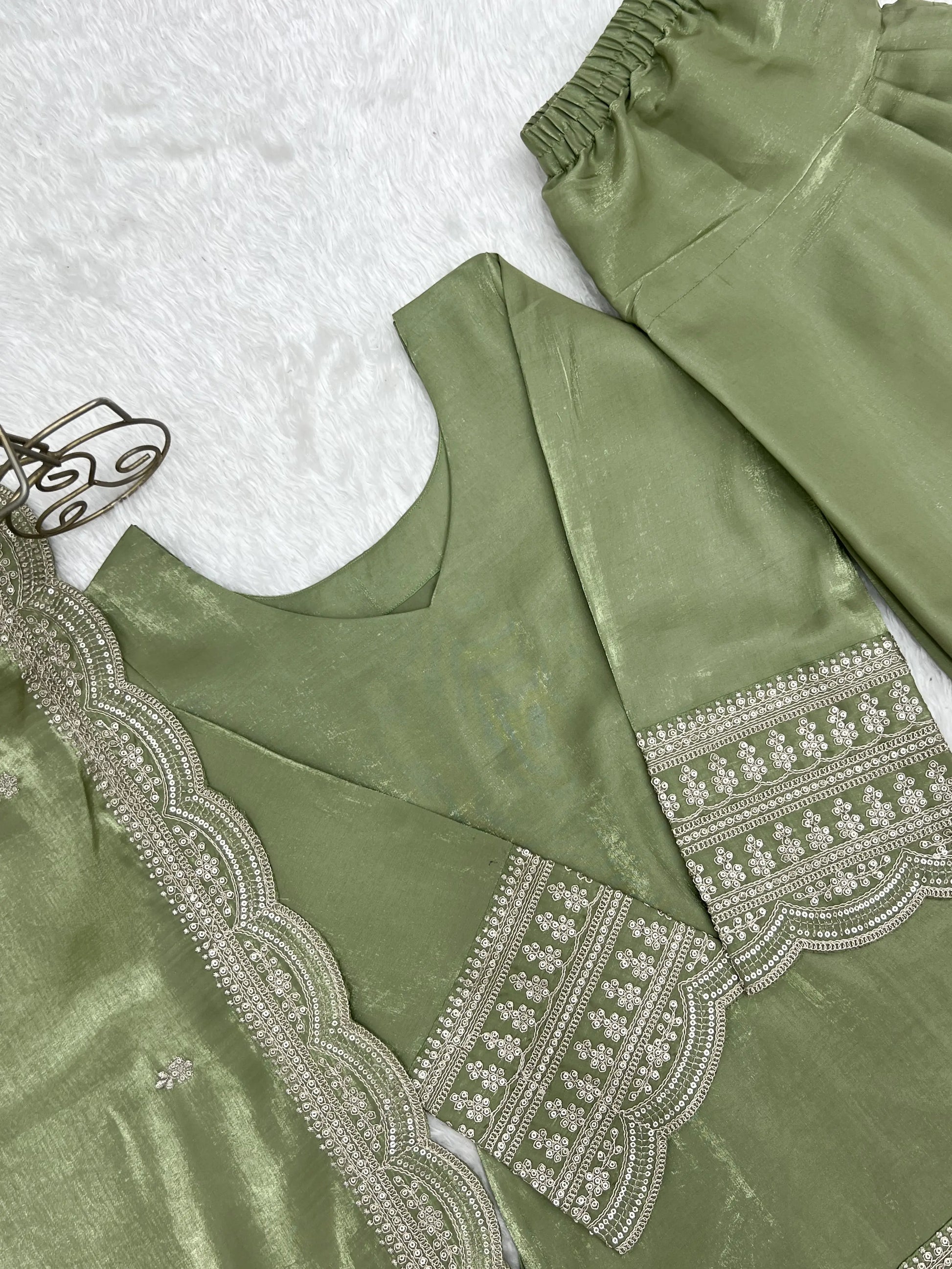 Pista Green Silk Kurta Farshi Salwar Set