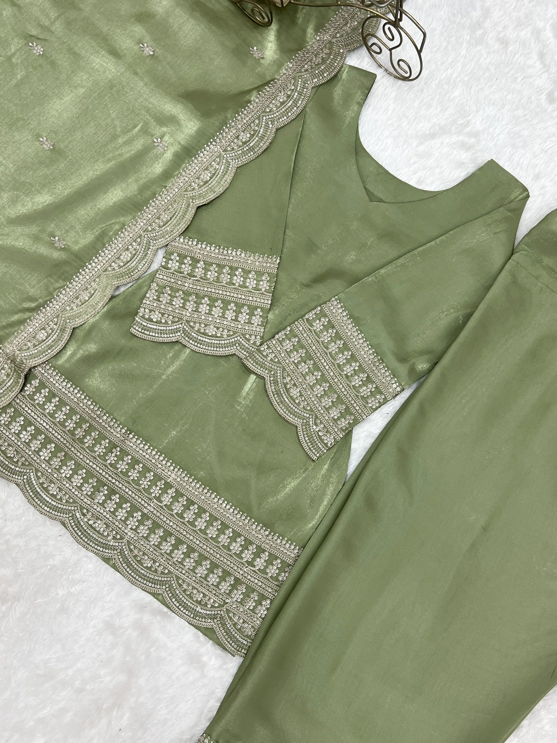 Pista Green Silk Kurta Farshi Salwar Set