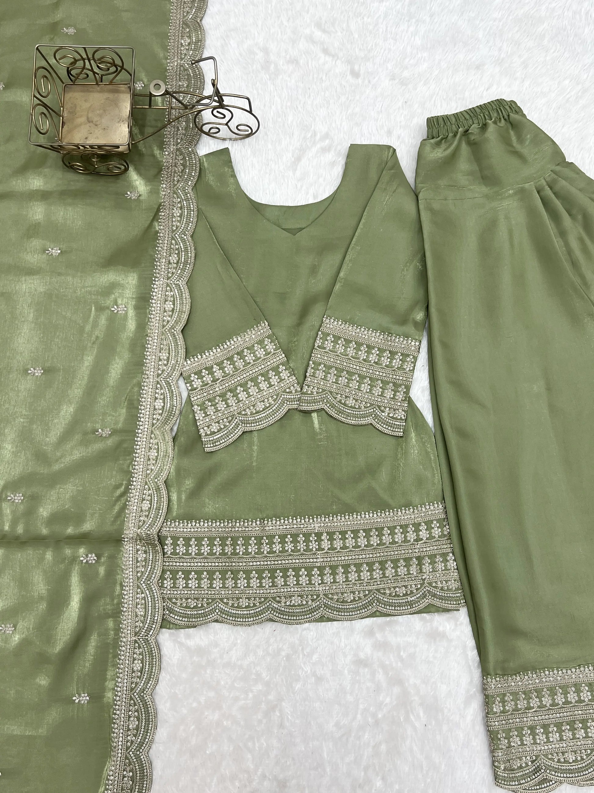 Pista Green Silk Kurta Farshi Salwar Set