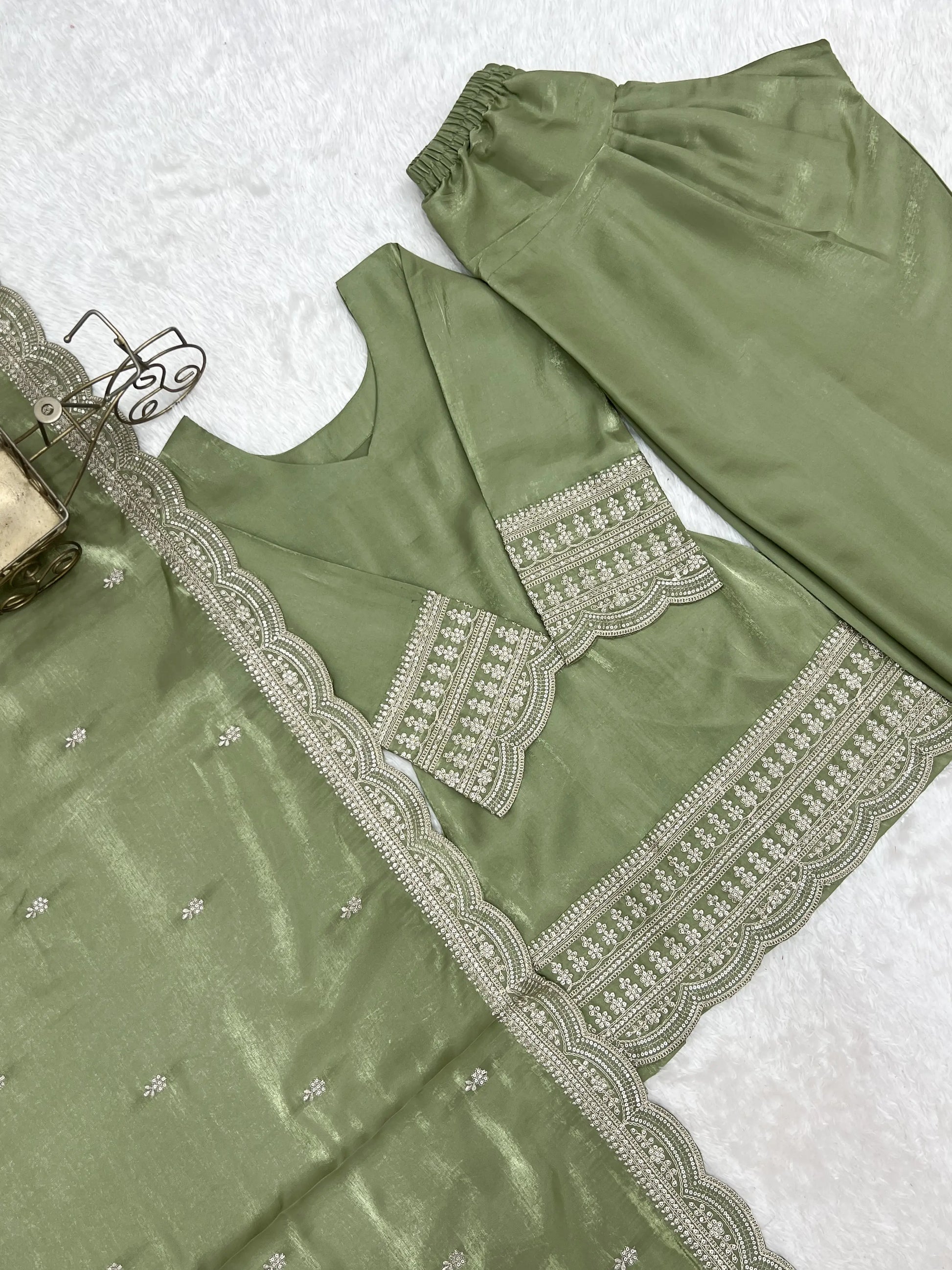 Pista Green Silk Kurta Farshi Salwar Set