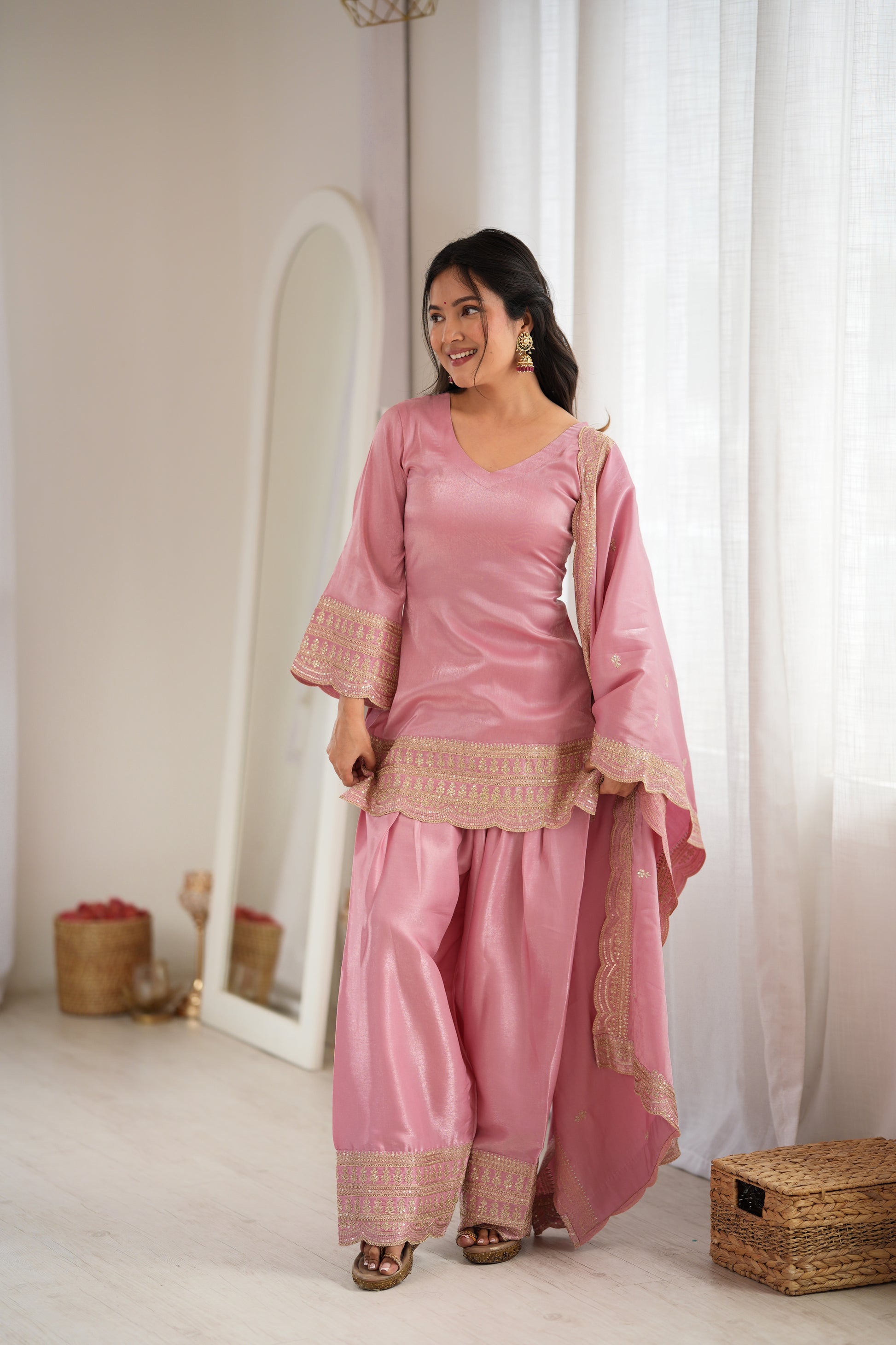 Pista Green Silk Kurta Farshi Salwar Set