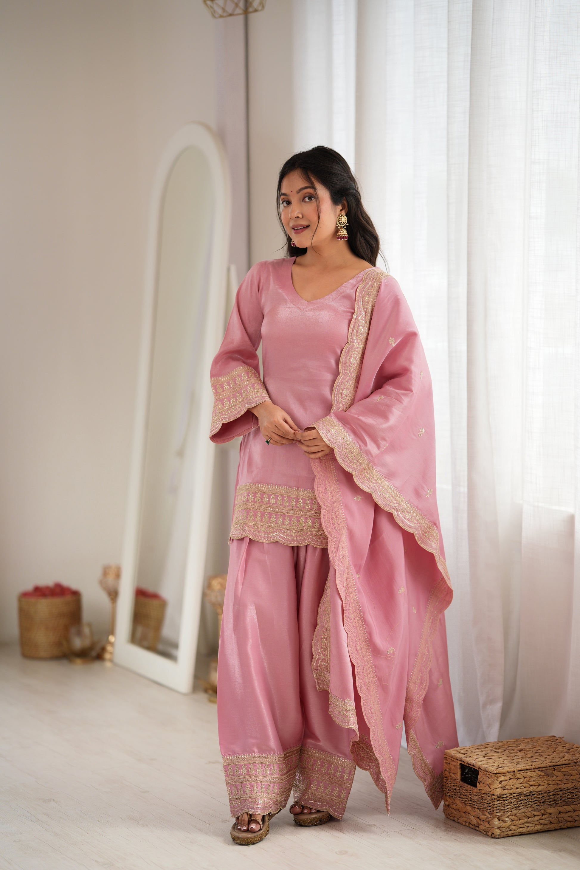 Pista Green Silk Kurta Farshi Salwar Set