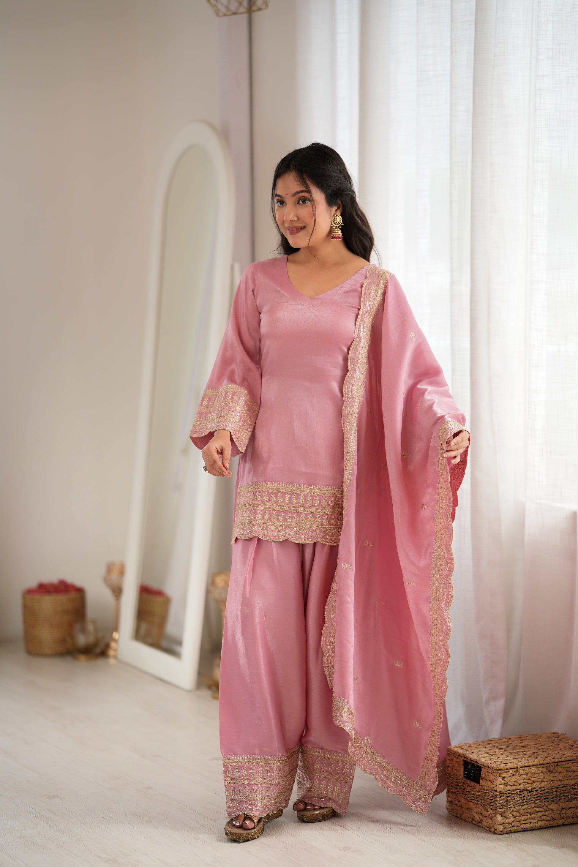 Pista Green Silk Kurta Farshi Salwar Set