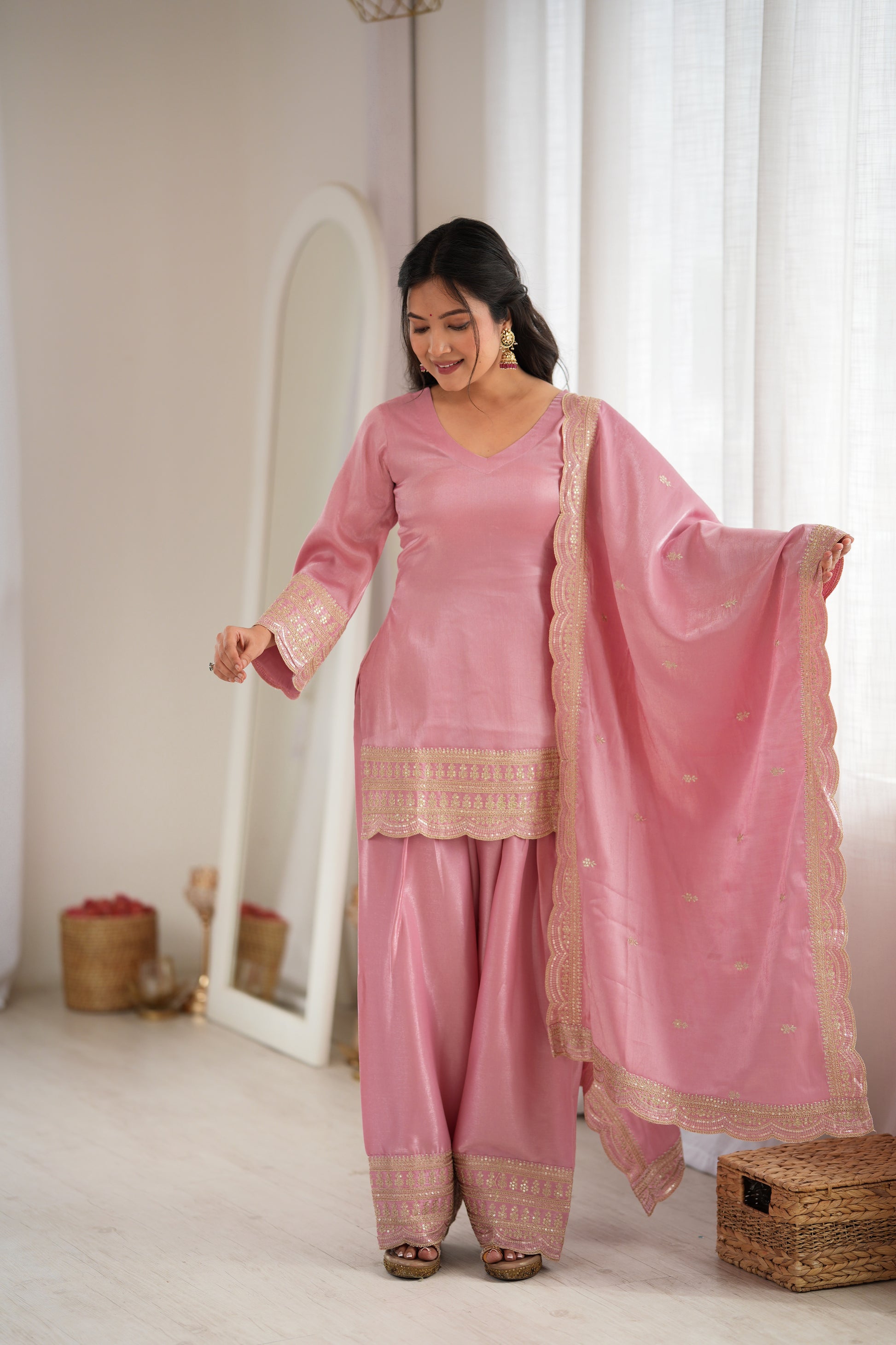 Pista Green Silk Kurta Farshi Salwar Set