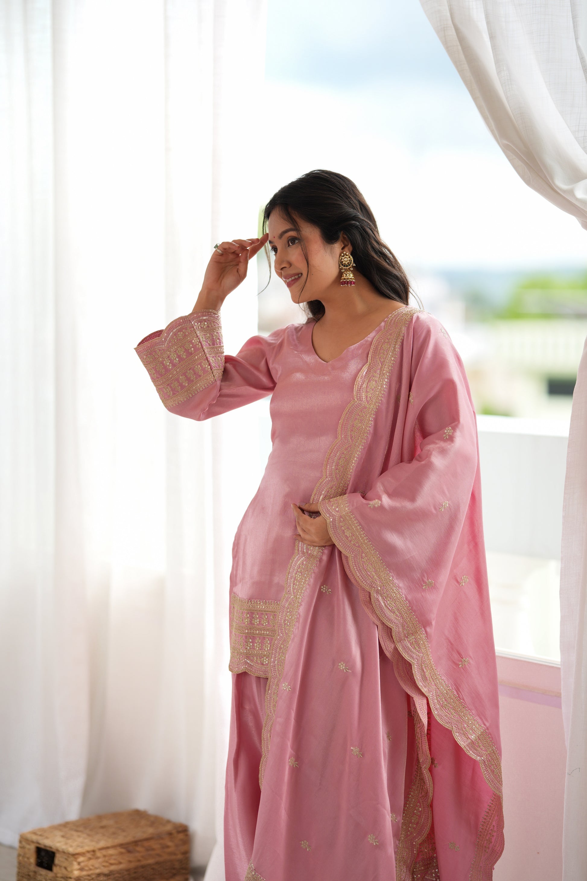 Pista Green Silk Kurta Farshi Salwar Set