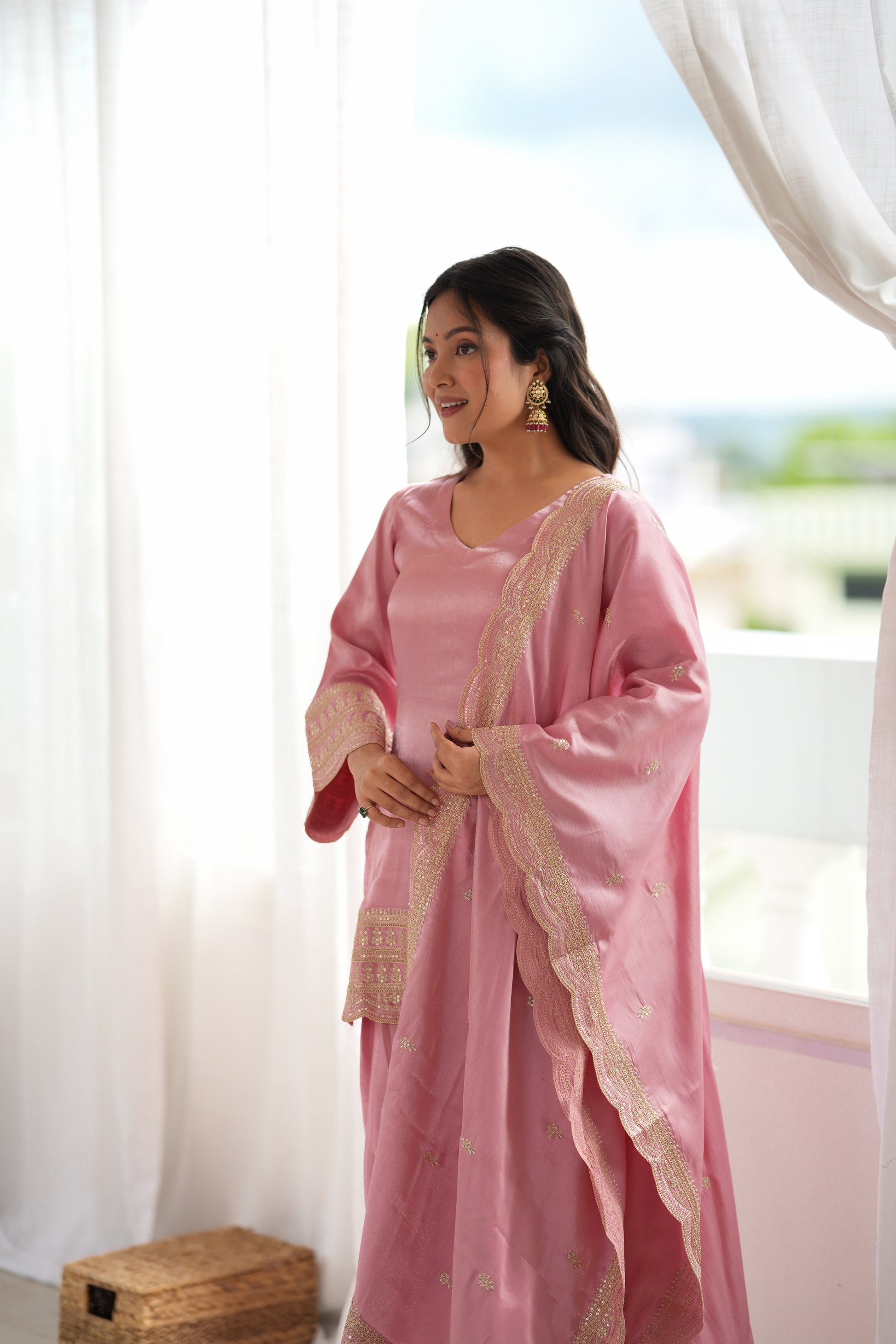 Pista Green Silk Kurta Farshi Salwar Set