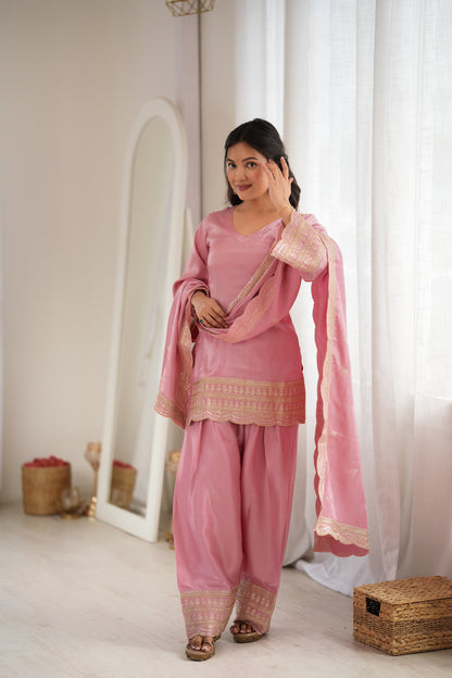 Pista Green Silk Kurta Farshi Salwar Set