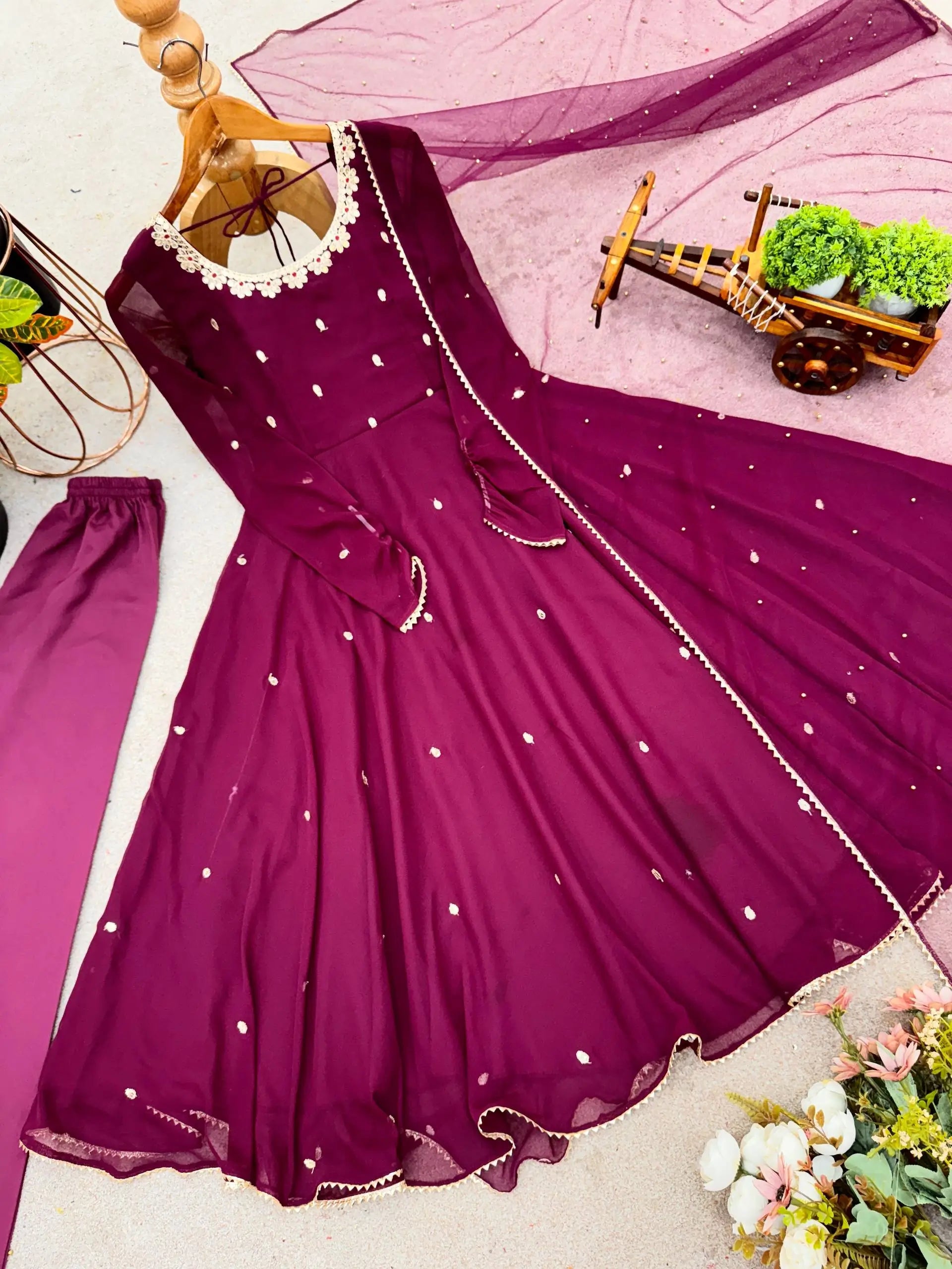 Plum Allure Heavy Fox Georgette Embroidered Anarkali Gown Set