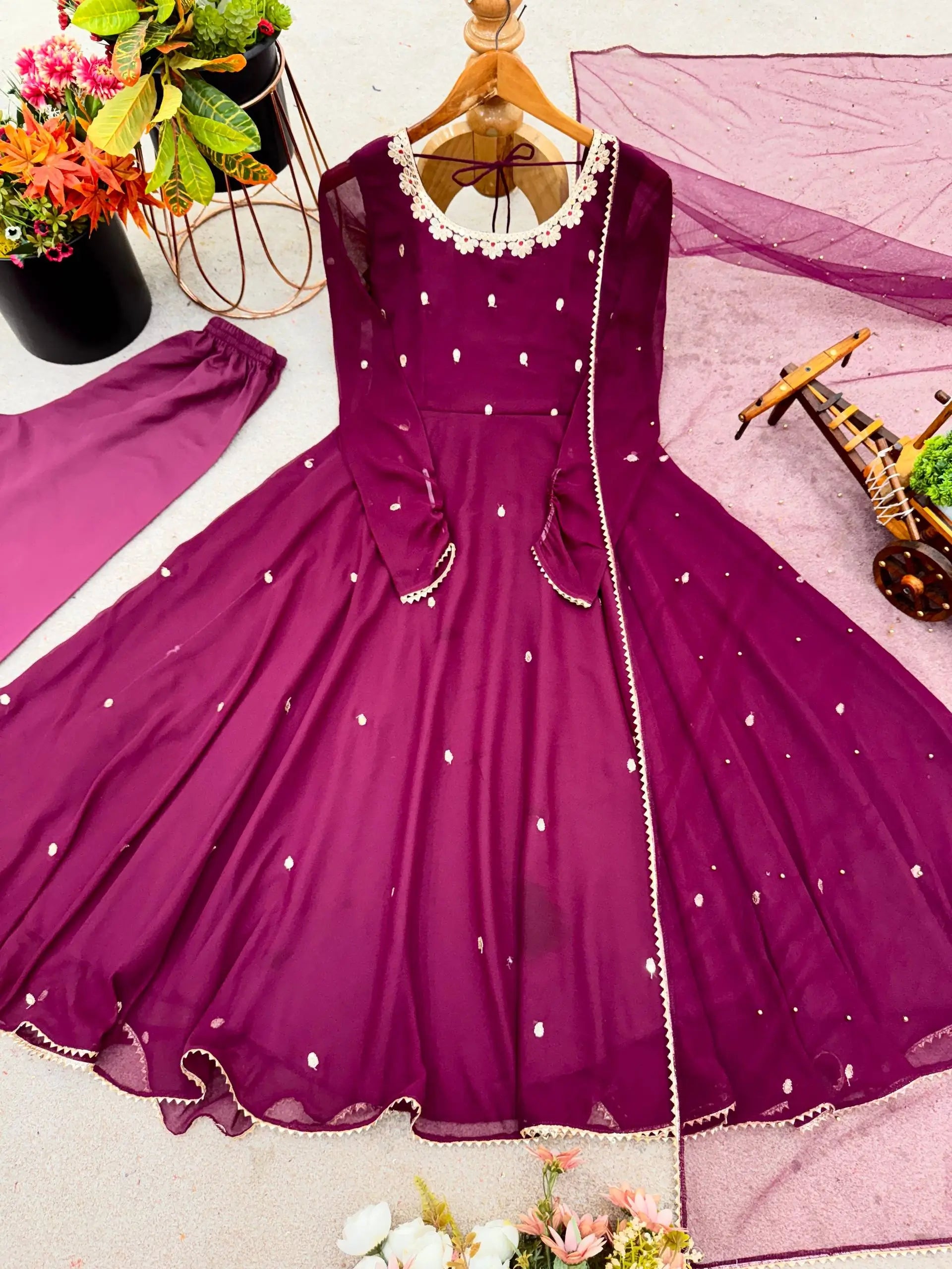 Plum Allure Heavy Fox Georgette Embroidered Anarkali Gown Set
