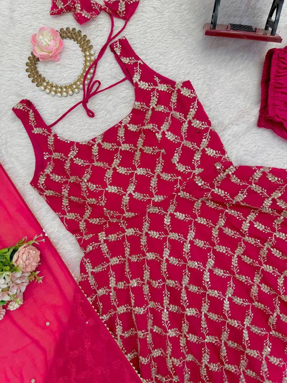 Plum Allure Heavy Fox Georgette Embroidered Anarkali Gown Set