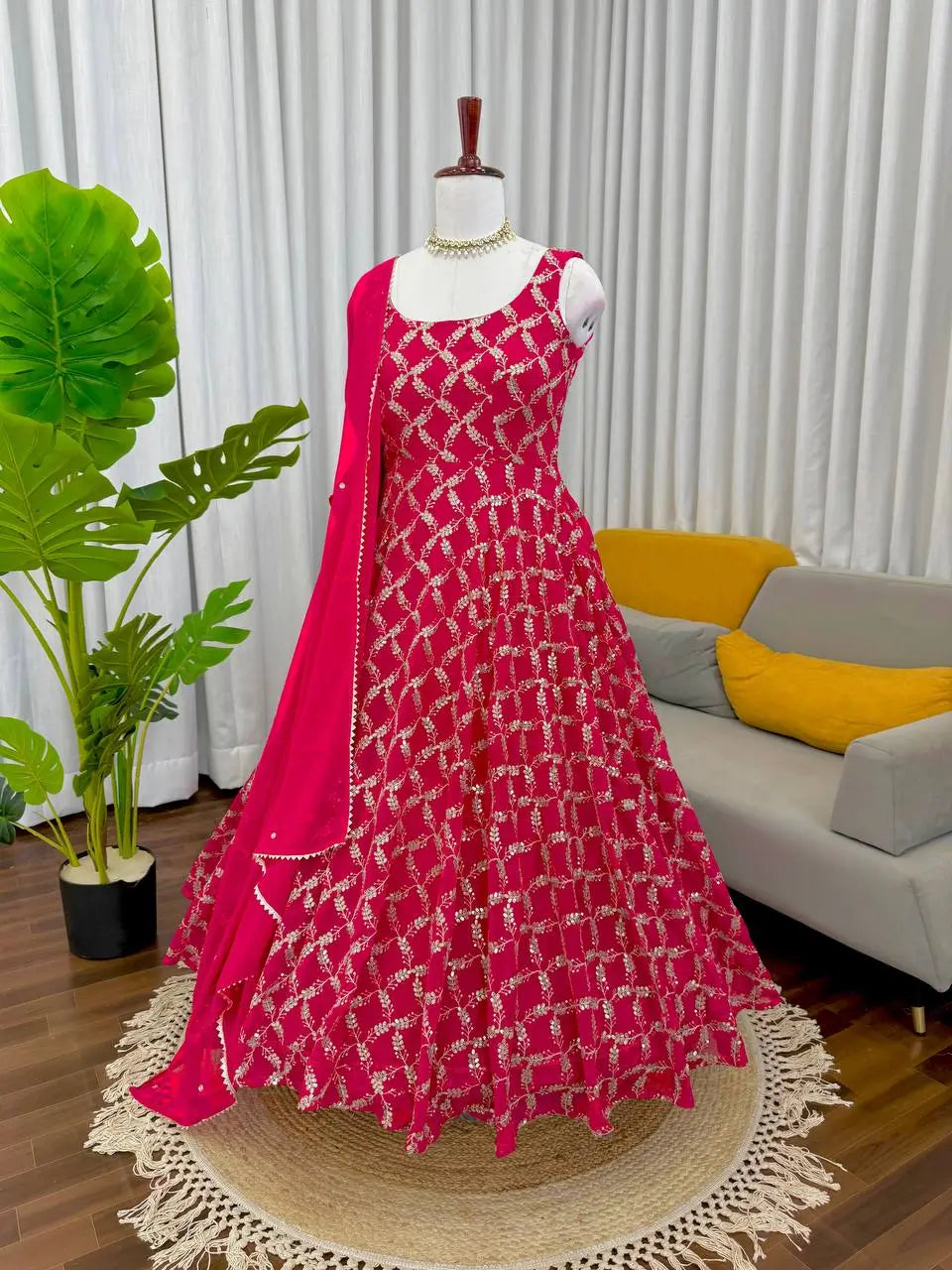 Plum Allure Heavy Fox Georgette Embroidered Anarkali Gown Set