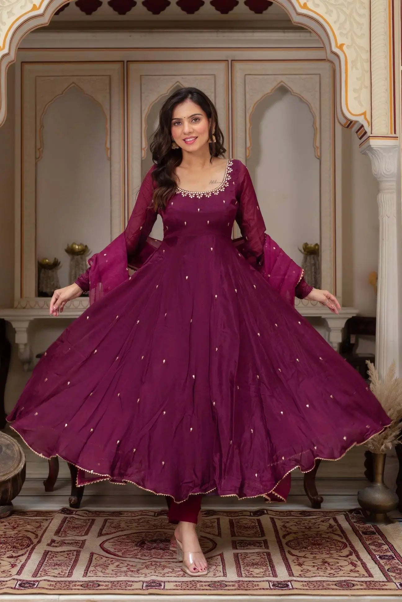 Plum Allure Heavy Fox Georgette Embroidered Anarkali Gown Set