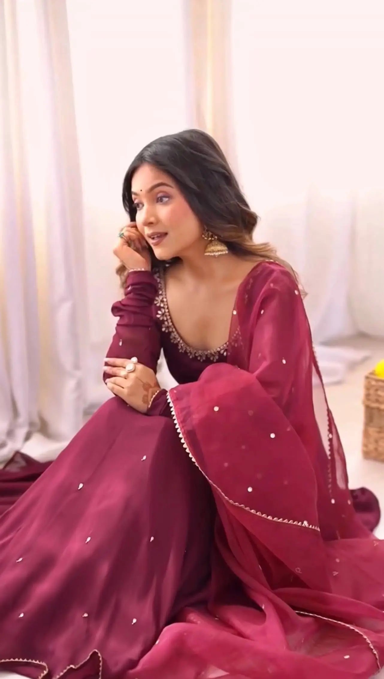 Plum Allure Heavy Fox Georgette Embroidered Anarkali Gown Set