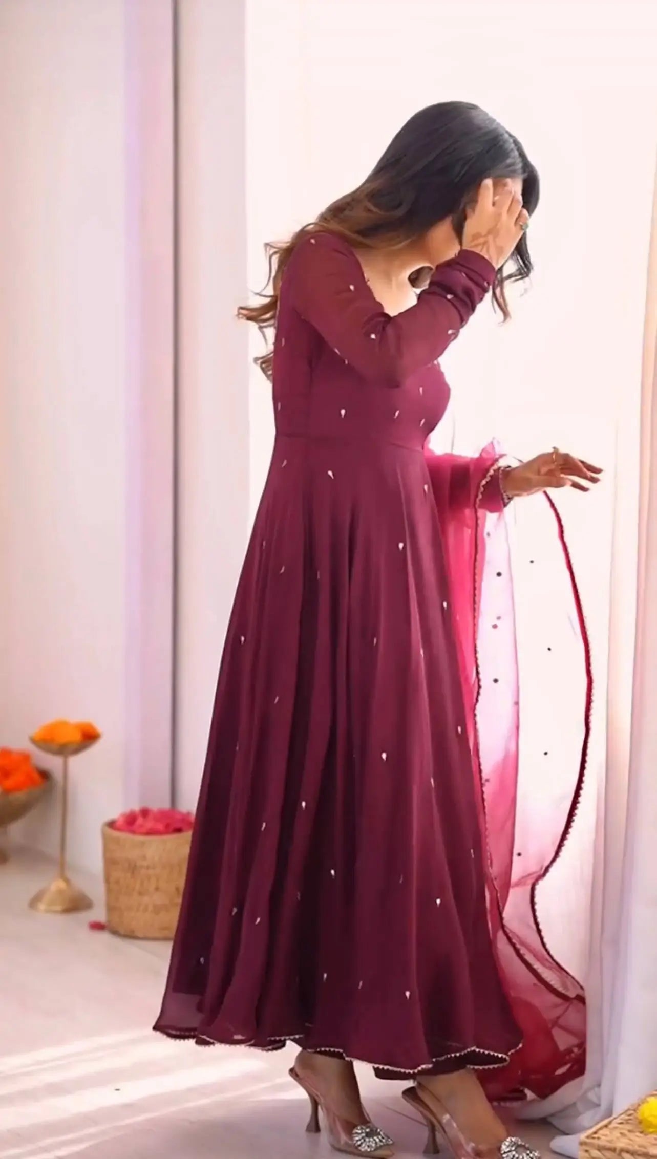 Plum Allure Heavy Fox Georgette Embroidered Anarkali Gown Set