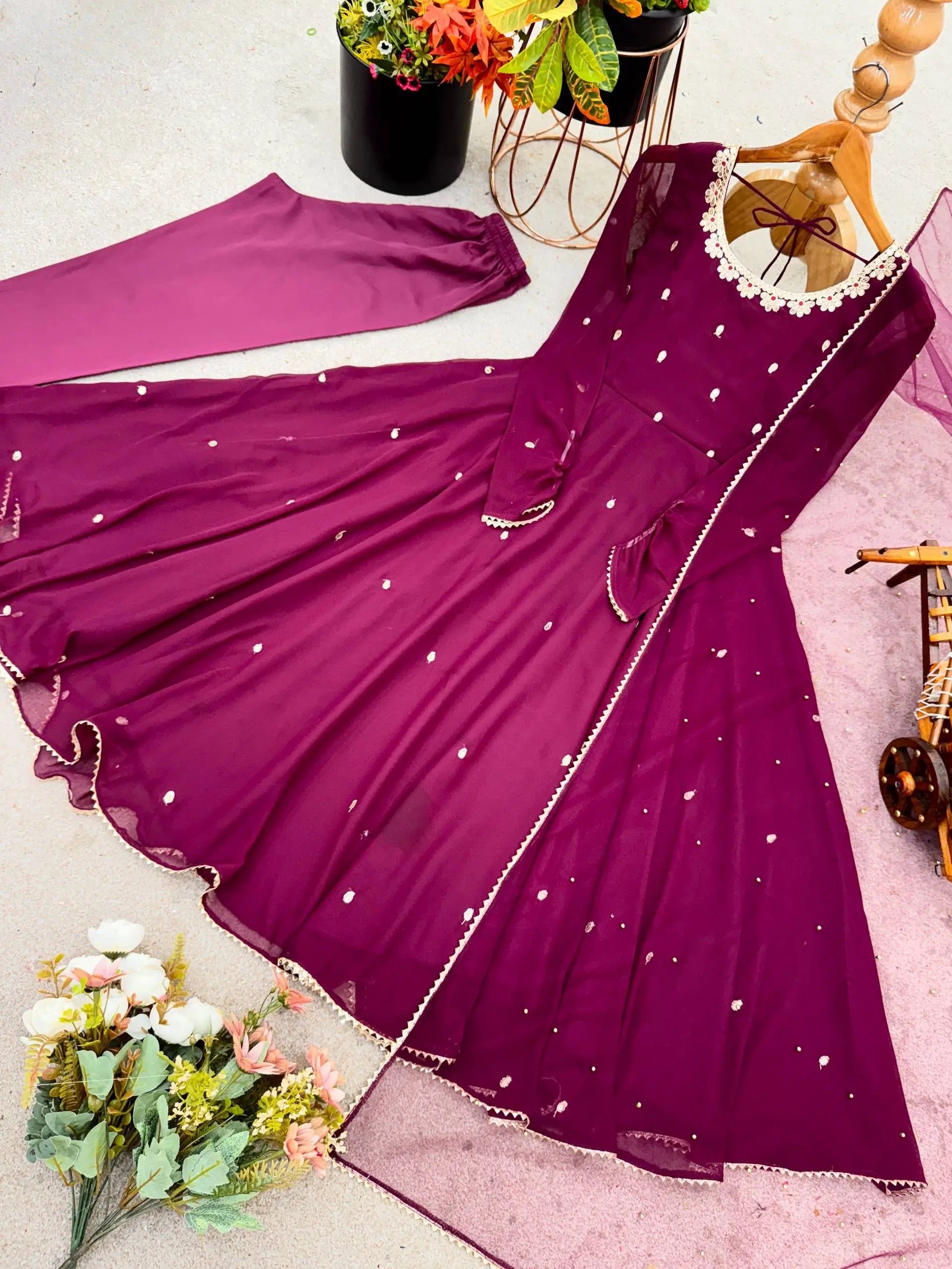 Plum Allure Heavy Fox Georgette Embroidered Anarkali Gown Set